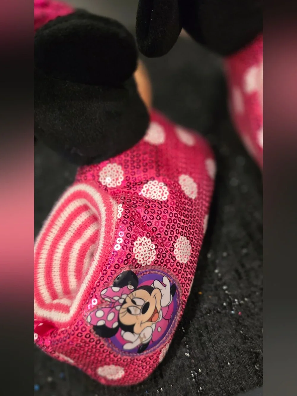 Disney Minnie Mouse Pink Sequin Kids Slippers